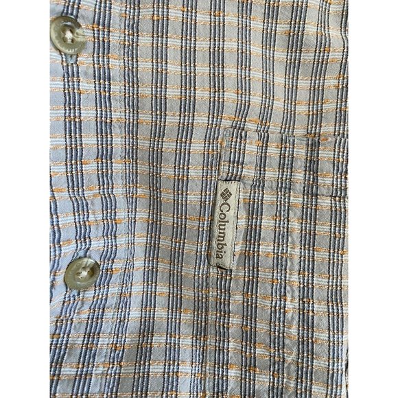 COLUMBIA Grey Short Sleeve Button Cotton Plaid Checkered Shirt Men's SZ XL - Picture 6 of 6